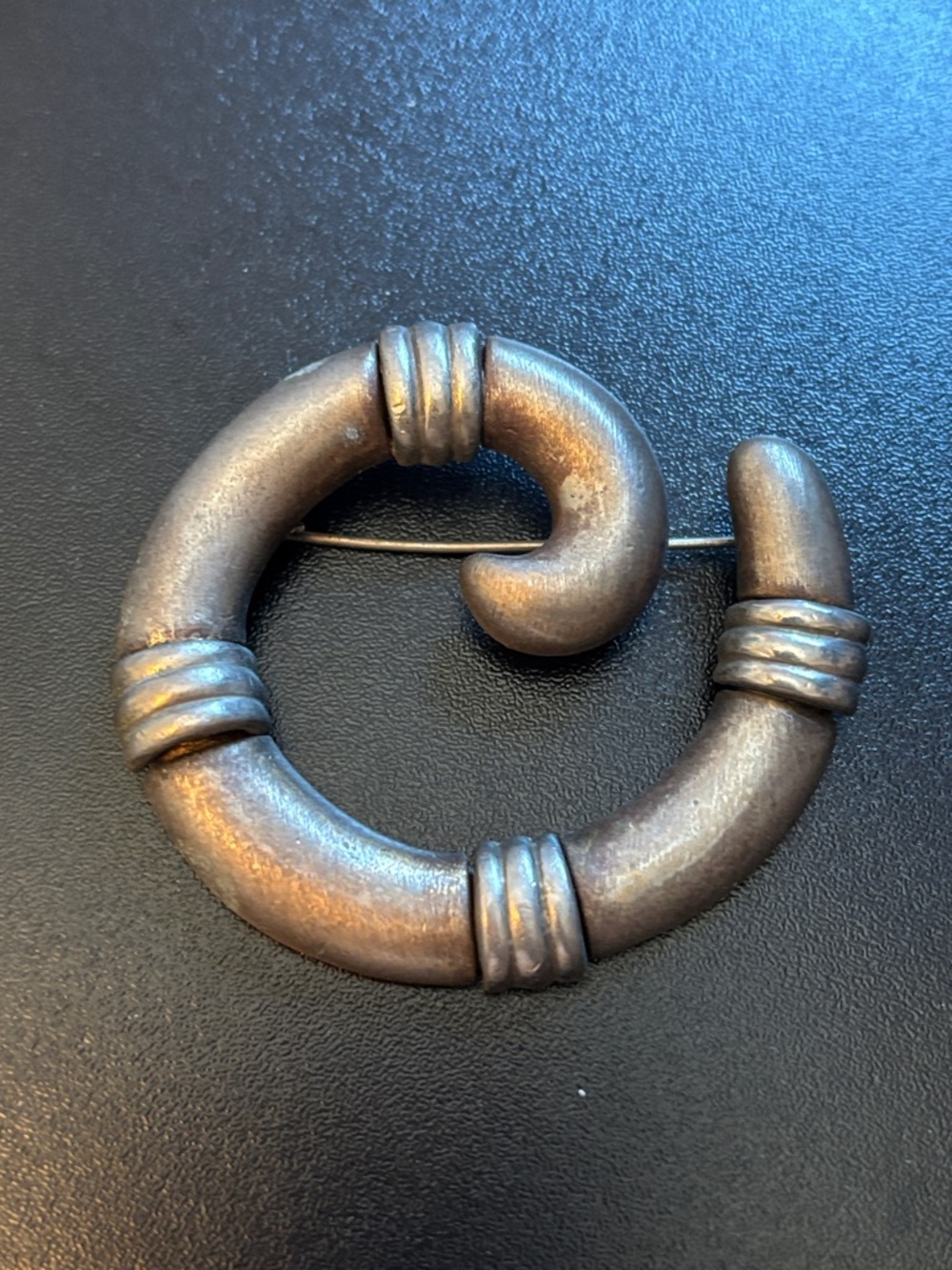 Vintage Spiral Hoop Brooch in Tarnished Silver-Tone